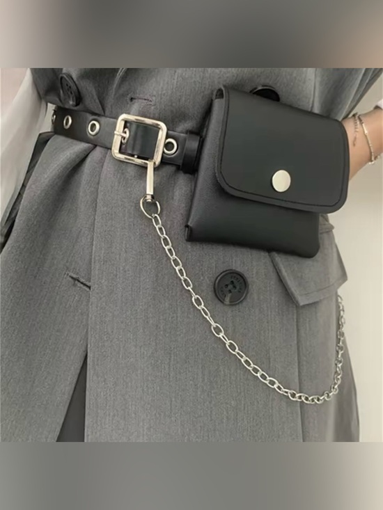 Anthropologie Handbags - Black Crossbody Chain Bag with Silver Hardware